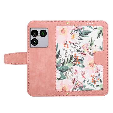 Sony Xperia 1 VIII Blomstret pung etui med kortholdere - pink