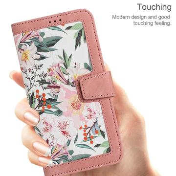 Sony Xperia 1 VIII Blomstret pung etui med kortholdere - pink