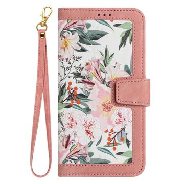 Sony Xperia 1 VIII Blomstret pung etui med kortholdere - pink