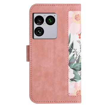Sony Xperia 1 VIII Blomstret pung etui med kortholdere - pink