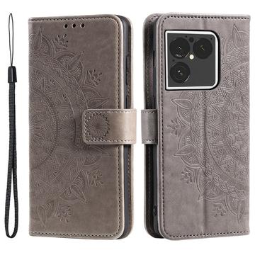 Sony Xperia 1 VIII Mandala Etui med Pung med håndledsrem - Grå