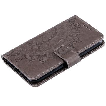 Sony Xperia 1 VIII Mandala Etui med Pung med håndledsrem - Grå