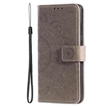 Sony Xperia 1 VIII Mandala Etui med Pung med håndledsrem - Grå