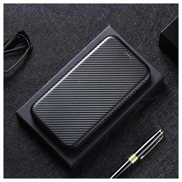 Sony Xperia 10 III, Xperia 10 III Lite Flip Cover - Karbonfiber - Sort