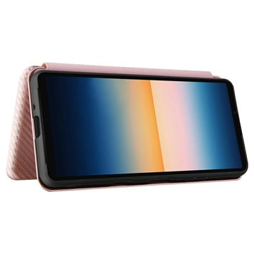 Sony Xperia 10 III, Xperia 10 III Lite Flip Cover - Karbonfiber - Rødguld