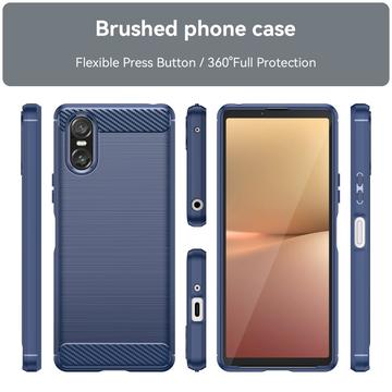 Sony Xperia 10 VI Børstet TPU Cover - Karbonfiber - Blå
