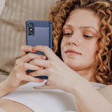 Sony Xperia 10 VI Børstet TPU Cover - Karbonfiber - Blå