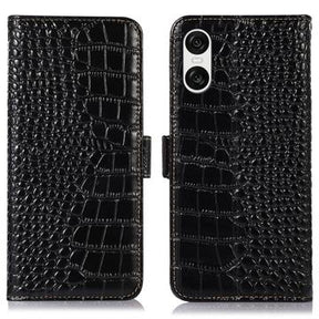 Sony Xperia 10 VI Crocodile Series Læderpung med RFID - Sort