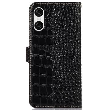 Sony Xperia 10 VI Crocodile Series Læderpung med RFID - Sort