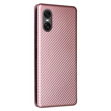 Sony Xperia 10 VI Flip Cover - Karbonfiber - Rødguld