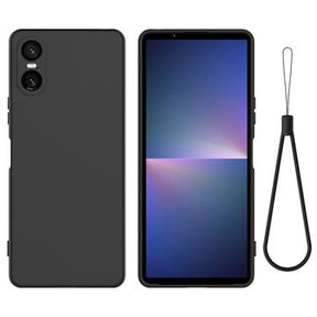 Sony Xperia 10 VI Liquid Silikone Cover med Strop - Sort