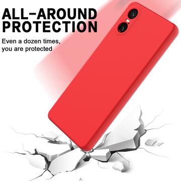 Sony Xperia 10 VI Liquid Silikone Cover med Strop - Rød