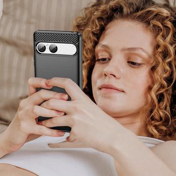 Sony Xperia 10 VII Børstet TPU Cover - Karbonfiber - Sort