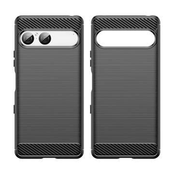 Sony Xperia 10 VII Børstet TPU Cover - Karbonfiber - Sort