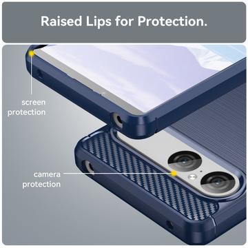 Sony Xperia 10 VII Børstet TPU Cover - Karbonfiber - blå