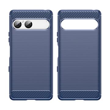 Sony Xperia 10 VII Børstet TPU Cover - Karbonfiber - blå