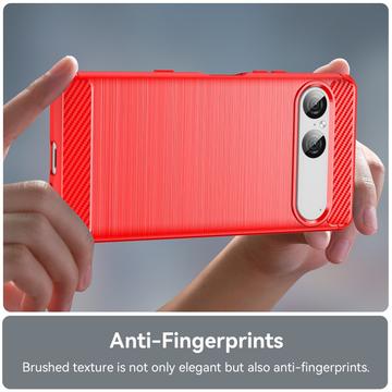 Sony Xperia 10 VII Børstet TPU Cover - Karbonfiber - rød