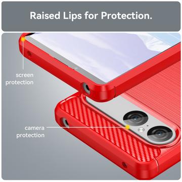 Sony Xperia 10 VII Børstet TPU Cover - Karbonfiber - rød