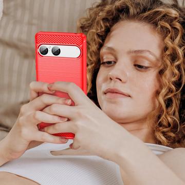 Sony Xperia 10 VII Børstet TPU Cover - Karbonfiber - rød