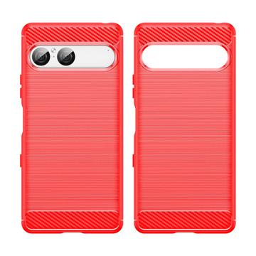 Sony Xperia 10 VII Børstet TPU Cover - Karbonfiber - rød
