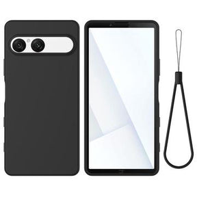 Sony Xperia 10 VII Flydende silikone cover med håndrem - sort