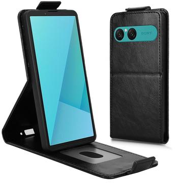 Sony Xperia 10 VII lodret flip-etui med stativ - sort