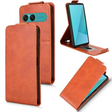 Sony Xperia 10 VII lodret flip-etui med stativ - Brun