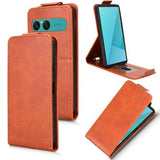 Sony Xperia 10 VII lodret flip-etui med stativ - Brun