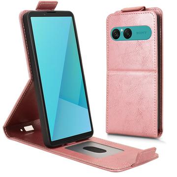 Sony Xperia 10 VII lodret flip-etui med stativ - rosaguld