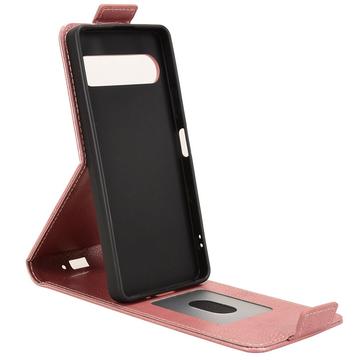 Sony Xperia 10 VII lodret flip-etui med stativ - rosaguld