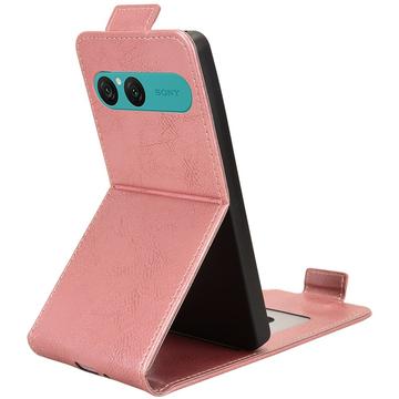 Sony Xperia 10 VII lodret flip-etui med stativ - rosaguld