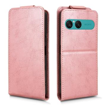 Sony Xperia 10 VII lodret flip-etui med stativ - rosaguld