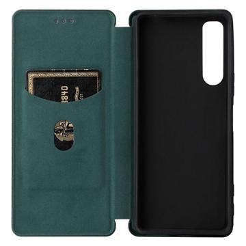 Sony Xperia 5 IV Flip Cover - Karbonfiber - Grøn