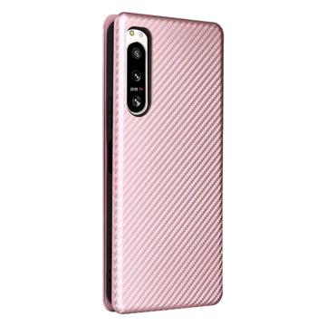 Sony Xperia 5 IV Flip Cover - Karbonfiber - Rødguld