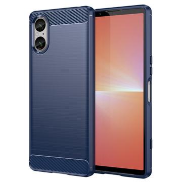 Sony Xperia 5 V Børstet TPU Cover - Karbonfiber - Blå