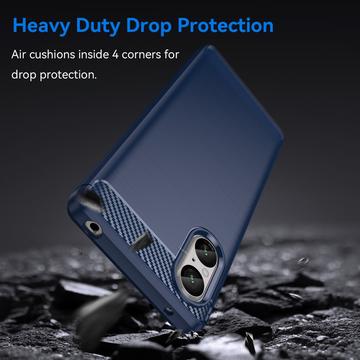Sony Xperia 5 V Børstet TPU Cover - Karbonfiber - Blå