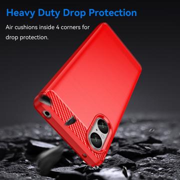 Sony Xperia 5 V Børstet TPU Cover - Karbonfiber - Rød
