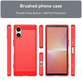 Sony Xperia 5 V Børstet TPU Cover - Karbonfiber - Rød