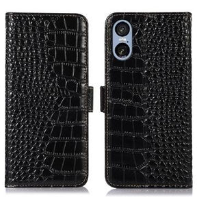 Sony Xperia 5 VI Crocodile Series Læderpung med RFID - Sort