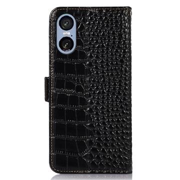 Sony Xperia 5 VI Crocodile Series Læderpung med RFID - Sort