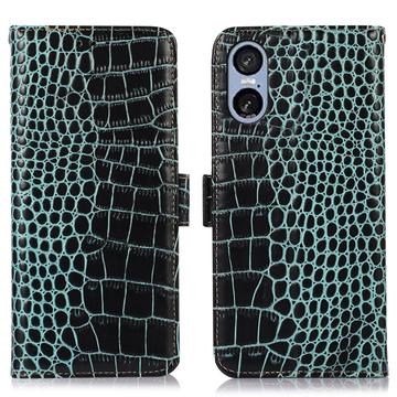 Sony Xperia 5 VI Crocodile Series Læderpung med RFID - Grøn