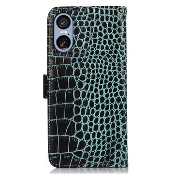 Sony Xperia 5 VI Crocodile Series Læderpung med RFID - Grøn