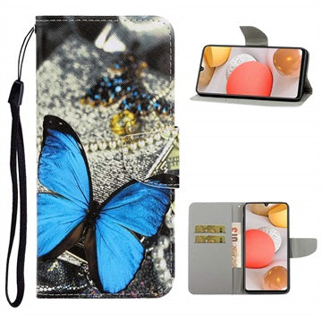 Style Series Samsung Galaxy A42 5G Cover med Kortholder - Blå Sommerfugl