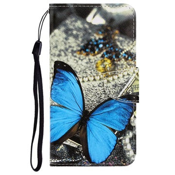 Style Series Samsung Galaxy A42 5G Cover med Kortholder - Blå Sommerfugl