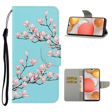 Style Series Samsung Galaxy A42 5G Cover med Kortholder - Pink Blomster