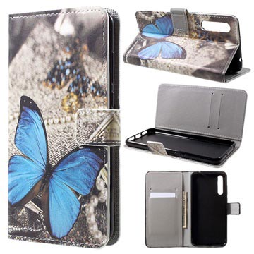 Style Series Huawei P20 Pro Cover med Kortholder - Blå Sommerfugl