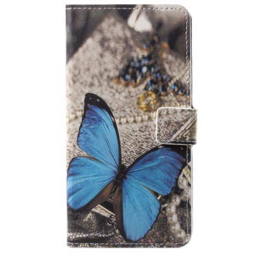 Style Series Huawei P20 Pro Cover med Kortholder - Blå Sommerfugl