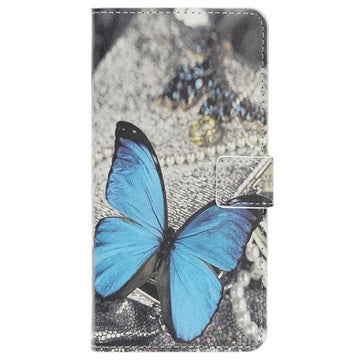 Style Series Samsung Galaxy A20e Cover med Kortholder - Blå Sommerfugl