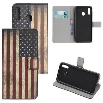 Style Series Samsung Galaxy A20e Cover med Kortholder - Vintage Amerikansk Flag
