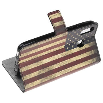 Style Series Samsung Galaxy A20e Cover med Kortholder - Vintage Amerikansk Flag